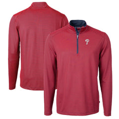 Philadelphia Phillies Cutter & Buck Virtue Eco Pique Micro Stripe Big & Tall Recycled Quarter-Zip Pullover Top - MLB