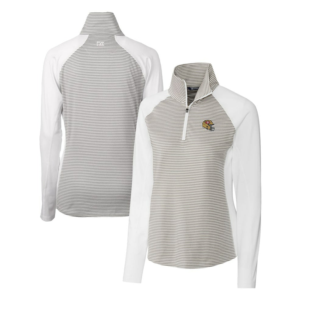 San Francisco 49ers Cutter & Buck Women's Helmet Logo DryTec Forge Tonal Stripe Stretch Half-Zip Top White | NFL