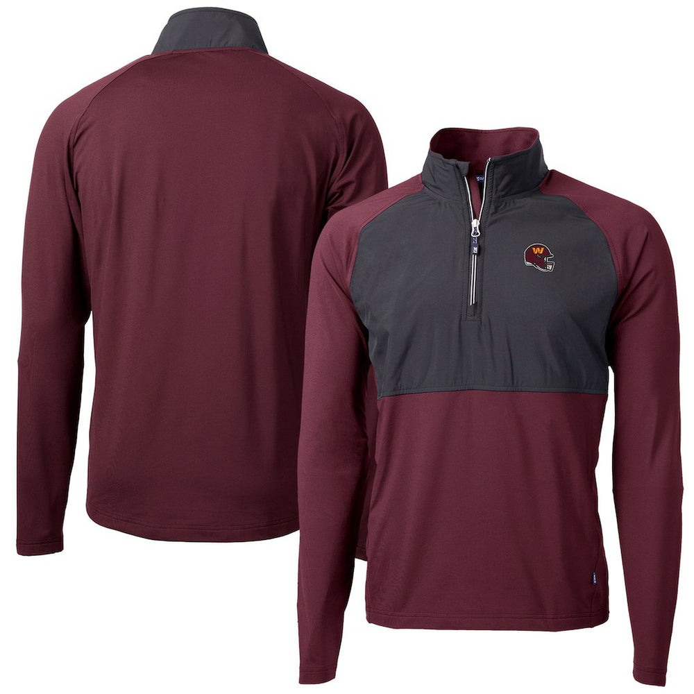 Washington Commanders Cutter & Buck Helmet Adapt Eco Knit Hybrid Recycled Quarter-Zip Pullover Top Burgundy | NFL
