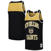 New Orleans Saints Gridiron Classics Heritage Colorblock Tank Top Black/Gold | Mitchell & Ness