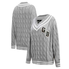 Green Bay Packers Pro Standard Women's Prep V-Neck Pullover Sweater Heather Gray | NFL