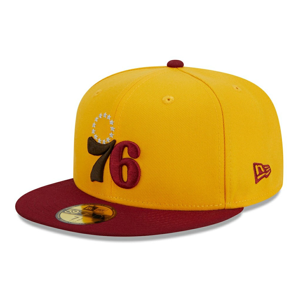 Philadelphia 76ers Fall Leaves 2-Tone 59FIFTY Fitted Hat Yellow/Red - NBA