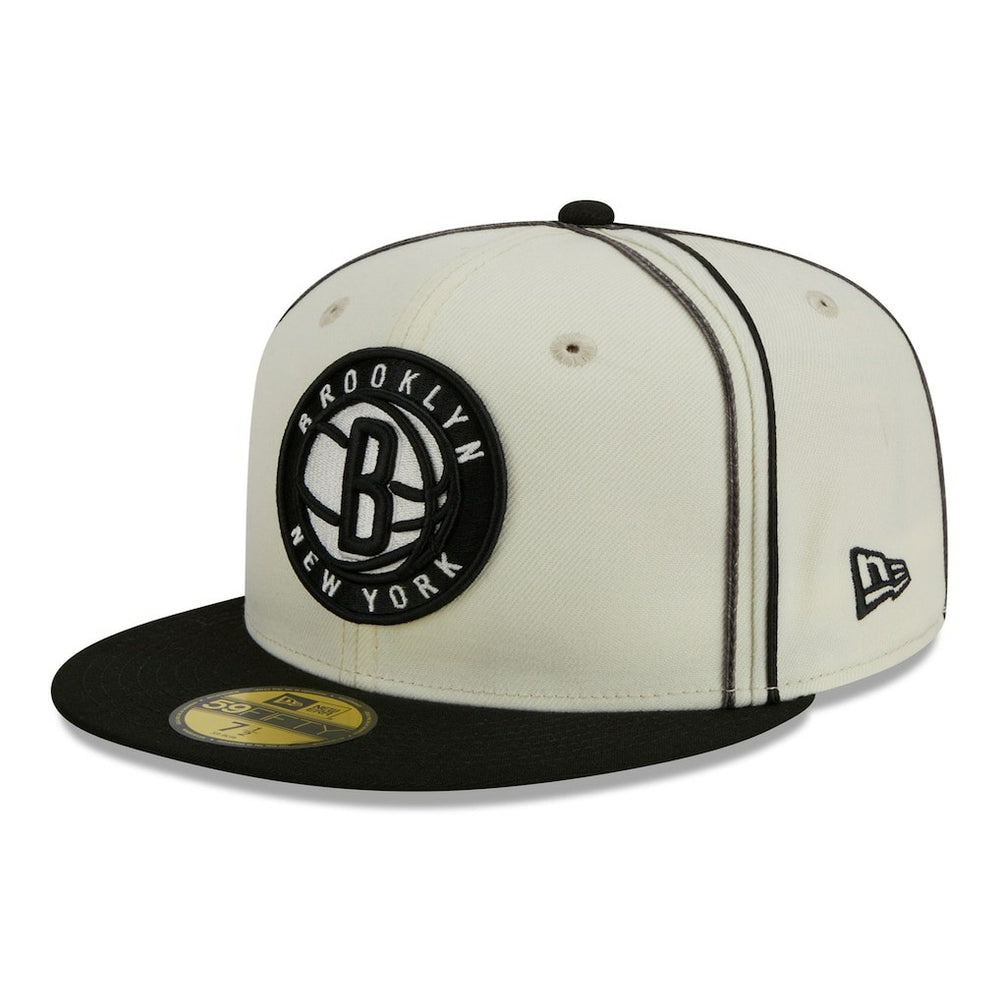 Brooklyn Nets Piping 2-Tone 59FIFTY Fitted Hat Cream/Black - NBA