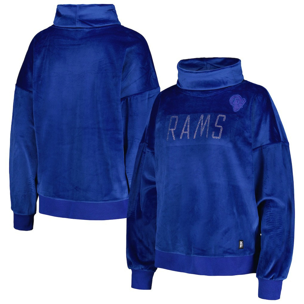 Los Angeles Rams DKNY Sport Women's Deliliah Rhinestone Funnel Neck Pullover Sweatshirt Royal | NFL