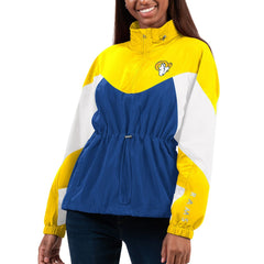 Los Angeles Rams G-III 4Her by Carl Banks Women's Tie Breaker Lightweight Quarter-Zip Jacket Royal/Gold | NFL