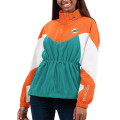 Miami Dolphins G-III 4Her by Carl Banks Women's Tie Breaker Lightweight Quarter-Zip Jacket Aqua/Orange | NFL