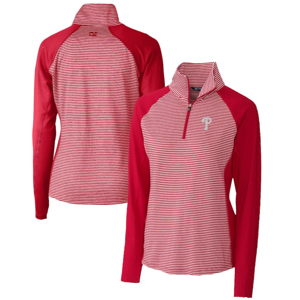 Philadelphia Phillies Cutter & Buck Women's DryTec Forge Tonal Stripe Half-Zip Top - MLB