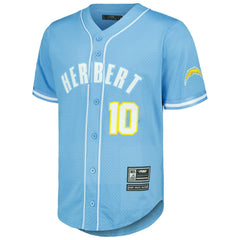 Justin Herbert Los Angeles Chargers Pro Standard Mesh Baseball Button-Up T-Shirt Powder Blue | NFL