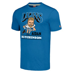 Aidan Hutchinson Detroit Lions Homage Unisex Caricature Player Tri-Blend T-Shirt Blue | NFL