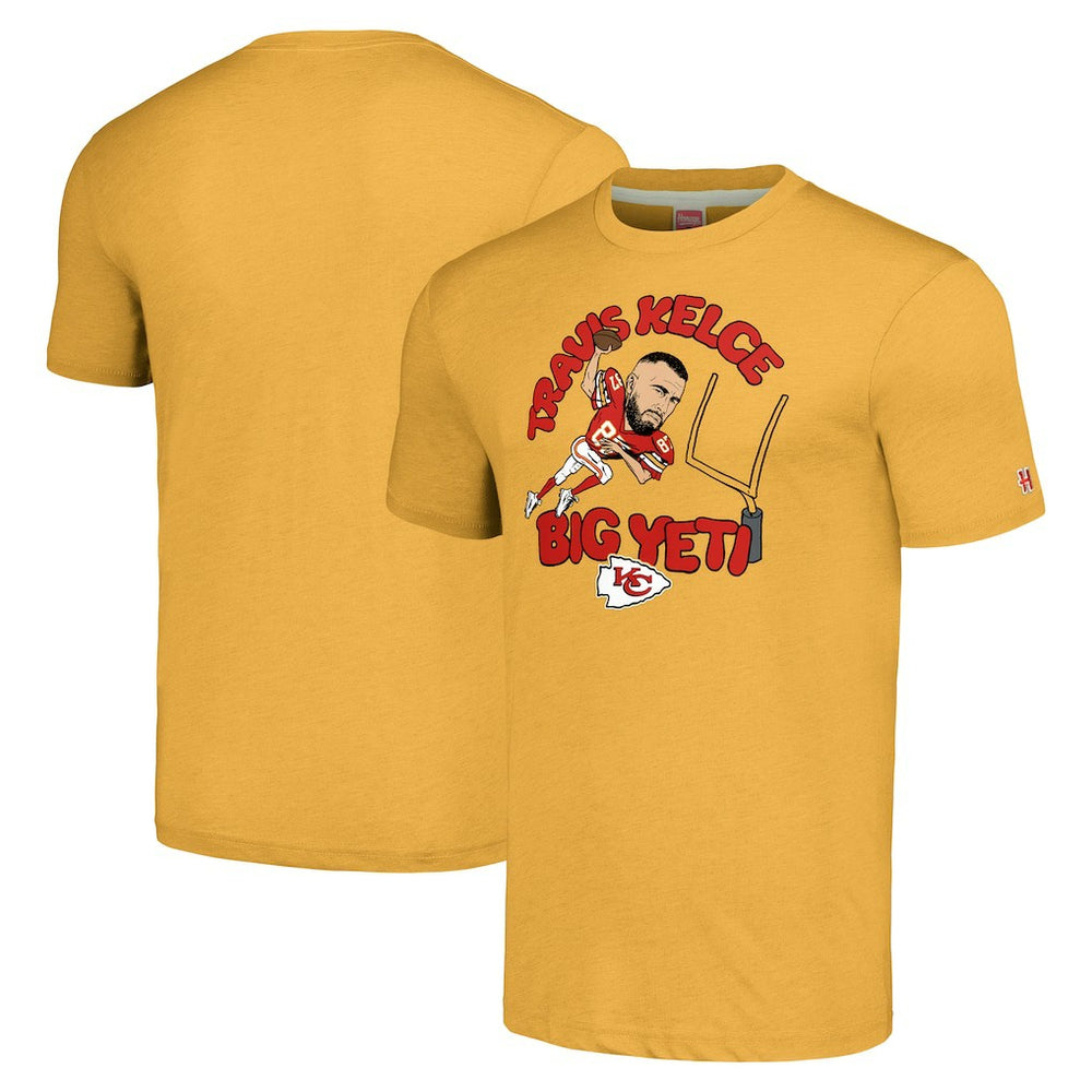 Travis Kelce Kansas City Chiefs Homage Unisex Caricature Player Tri-Blend T-Shirt Gold | NFL