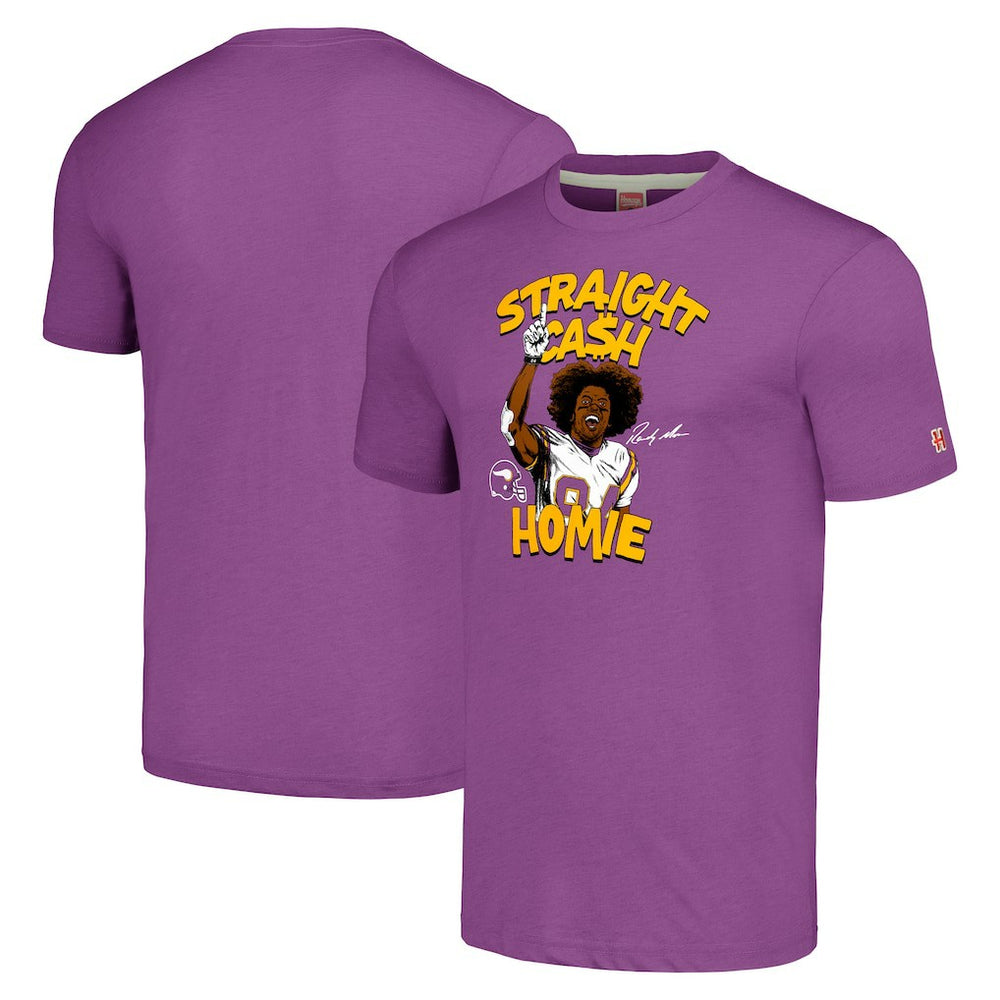 Randy Moss Minnesota Vikings Unisex Homage Caricature Retired Player Tri-Blend T-Shirt Heathered Purple | NFL
