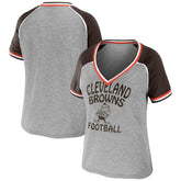 Cleveland Browns WEAR by Erin Andrews Women's Cropped Raglan Throwback V-Neck T-Shirt Heather Gray | NFL