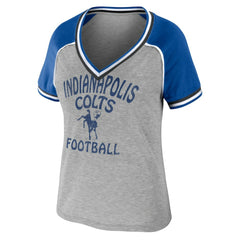 Indianapolis Colts WEAR by Erin Andrews Women's Cropped Raglan Throwback V-Neck T-Shirt Heather Gray | NFL