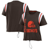 Cleveland Browns WEAR by Erin Andrews Women's Cinched Colorblock T-Shirt Brown | NFL