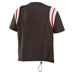 Cleveland Browns WEAR by Erin Andrews Women's Cinched Colorblock T-Shirt Brown | NFL