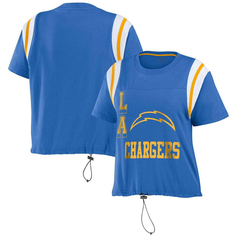 Los Angeles Chargers WEAR by Erin Andrews Women's Cinched Colorblock T-Shirt Powder Blue | NFL