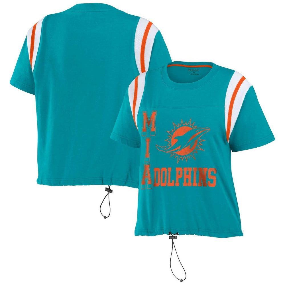 Miami Dolphins WEAR by Erin Andrews Women's Cinched Colorblock T-Shirt Aqua | NFL