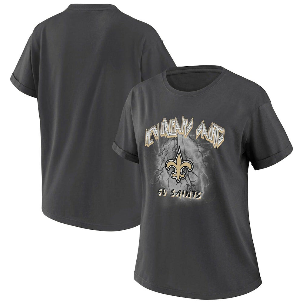 New Orleans Saints WEAR by Erin Andrews Women's Boyfriend T-Shirt Charcoal | NFL