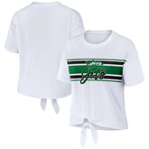 New York Jets WEAR by Erin Andrews Women's Front Tie Retro T-Shirt White | NFL