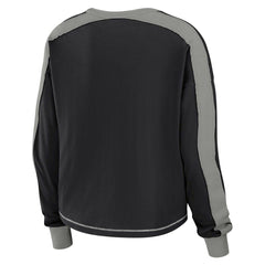 Las Vegas Raiders WEAR by Erin Andrews Women's Color Block Modest Crop Long Sleeve T-Shirt Black/Silver | NFL