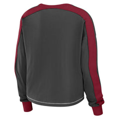 Tampa Bay Buccaneers WEAR by Erin Andrews Women's Color Block Modest Crop Long Sleeve T-Shirt Pewter/Red | NFL