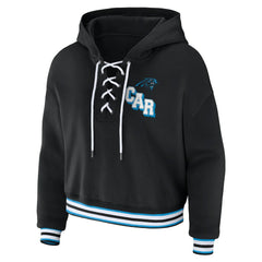 Carolina Panthers WEAR by Erin Andrews Women's Lace-Up Pullover Hoodie Black | NFL