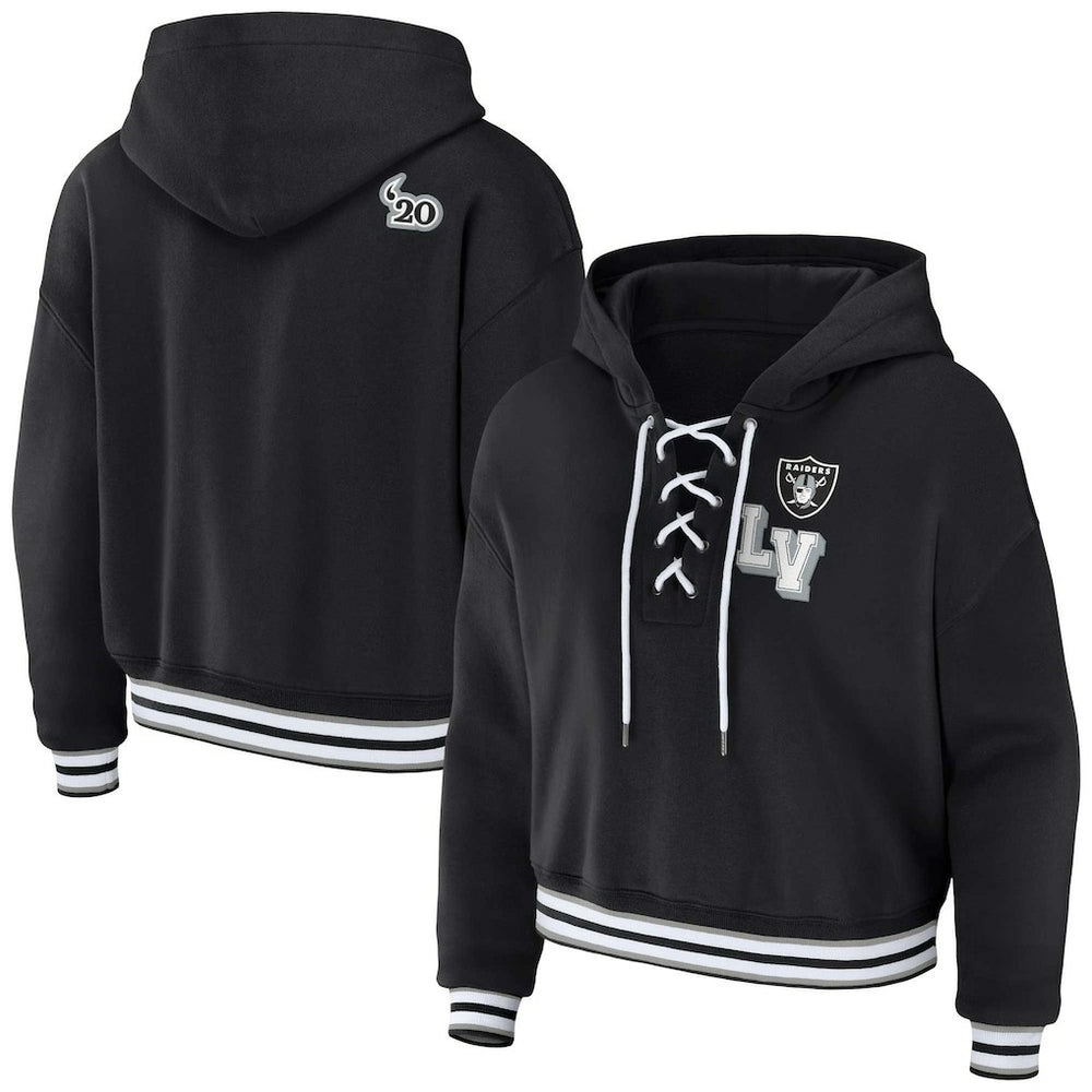 Las Vegas Raiders WEAR by Erin Andrews Women's Lace-Up Pullover Hoodie Black | NFL