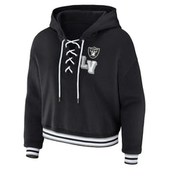 Las Vegas Raiders WEAR by Erin Andrews Women's Lace-Up Pullover Hoodie Black | NFL