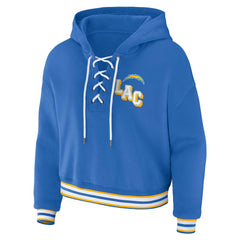 Los Angeles Chargers WEAR by Erin Andrews Women's Lace-Up Pullover Hoodie Powder Blue | NFL
