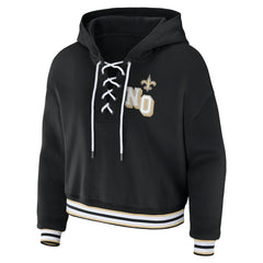 New Orleans Saints WEAR by Erin Andrews Women's Lace-Up Pullover Hoodie Black | NFL
