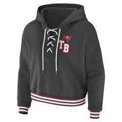 Tampa Bay Buccaneers WEAR by Erin Andrews Women's Lace-Up Pullover Hoodie Pewter | NFL
