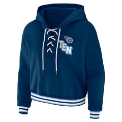 Tennessee Titans WEAR by Erin Andrews Women's Lace-Up Pullover Hoodie Navy | NFL