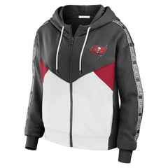 Tampa Bay Buccaneers WEAR by Erin Andrews Women's Color Block Light Weight Modest Crop Full-Zip Hoodie Pewter/White | NFL