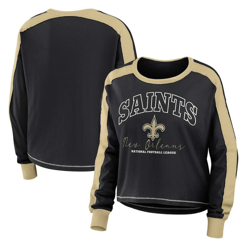 New Orleans Saints WEAR by Erin Andrews Women's Plus Size Colorblock Long Sleeve T-Shirt Black | NFL