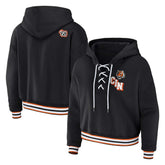 Cincinnati Bengals WEAR by Erin Andrews Women's Plus Size Lace-Up Pullover Hoodie Black | NFL