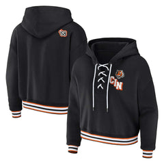 Cincinnati Bengals WEAR by Erin Andrews Women's Plus Size Lace-Up Pullover Hoodie Black | NFL