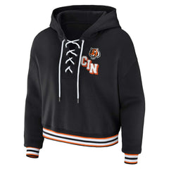 Cincinnati Bengals WEAR by Erin Andrews Women's Plus Size Lace-Up Pullover Hoodie Black | NFL