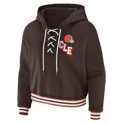Cleveland Browns WEAR by Erin Andrews Women's Plus Size Lace-Up Pullover Hoodie Brown | NFL