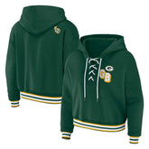 Green Bay Packers WEAR by Erin Andrews Women's Plus Size Lace-Up Pullover Hoodie Green | NFL