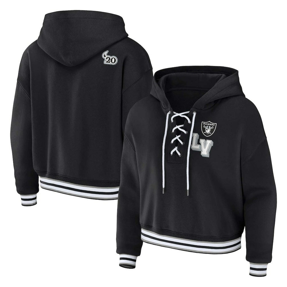 Las Vegas Raiders WEAR by Erin Andrews Women's Plus Size Lace-Up Pullover Hoodie Black | NFL