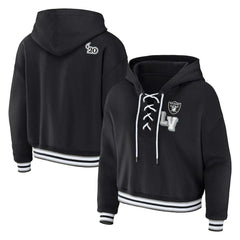 Las Vegas Raiders WEAR by Erin Andrews Women's Plus Size Lace-Up Pullover Hoodie Black | NFL