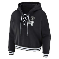 Las Vegas Raiders WEAR by Erin Andrews Women's Plus Size Lace-Up Pullover Hoodie Black | NFL