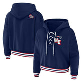 New England Patriots WEAR by Erin Andrews Women's Plus Size Lace-Up Pullover Hoodie Navy | NFL