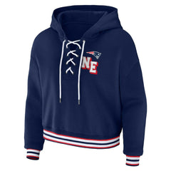New England Patriots WEAR by Erin Andrews Women's Plus Size Lace-Up Pullover Hoodie Navy | NFL