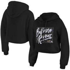 Baltimore Ravens WEAR by Erin Andrews Women's Domestic Cropped Pullover Hoodie Black | NFL