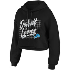 Detroit Lions WEAR by Erin Andrews Women's Domestic Cropped Pullover Hoodie Black | NFL