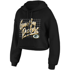 Green Bay Packers WEAR by Erin Andrews Women's Domestic Cropped Pullover Hoodie Black | NFL