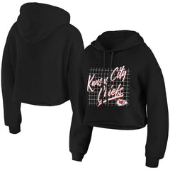 Kansas City Chiefs WEAR by Erin Andrews Women's Domestic Cropped Pullover Hoodie Black | NFL