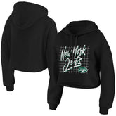 New York Jets WEAR by Erin Andrews Women's Domestic Cropped Pullover Hoodie Black | NFL