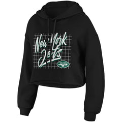 New York Jets WEAR by Erin Andrews Women's Domestic Cropped Pullover Hoodie Black | NFL